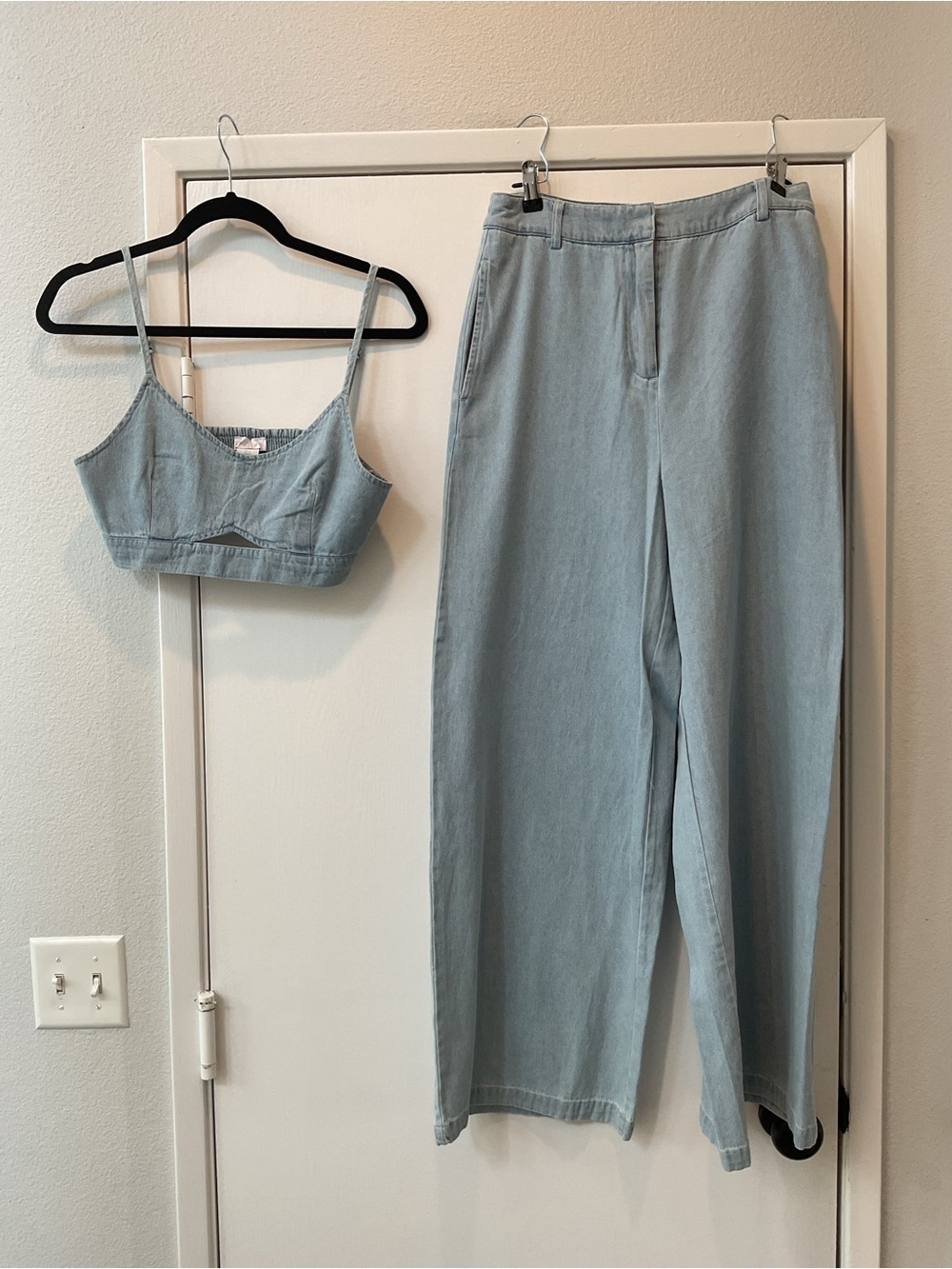 House of Harlow 1960 Powder Blue Wide-Leg Pants with Cropped Tank